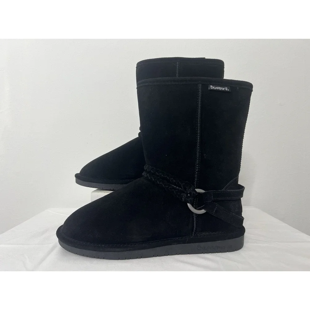 Bearpaw Adele Womens Suede Pull On Warm Comfort Black Winter Snow‎ Boots Size 10